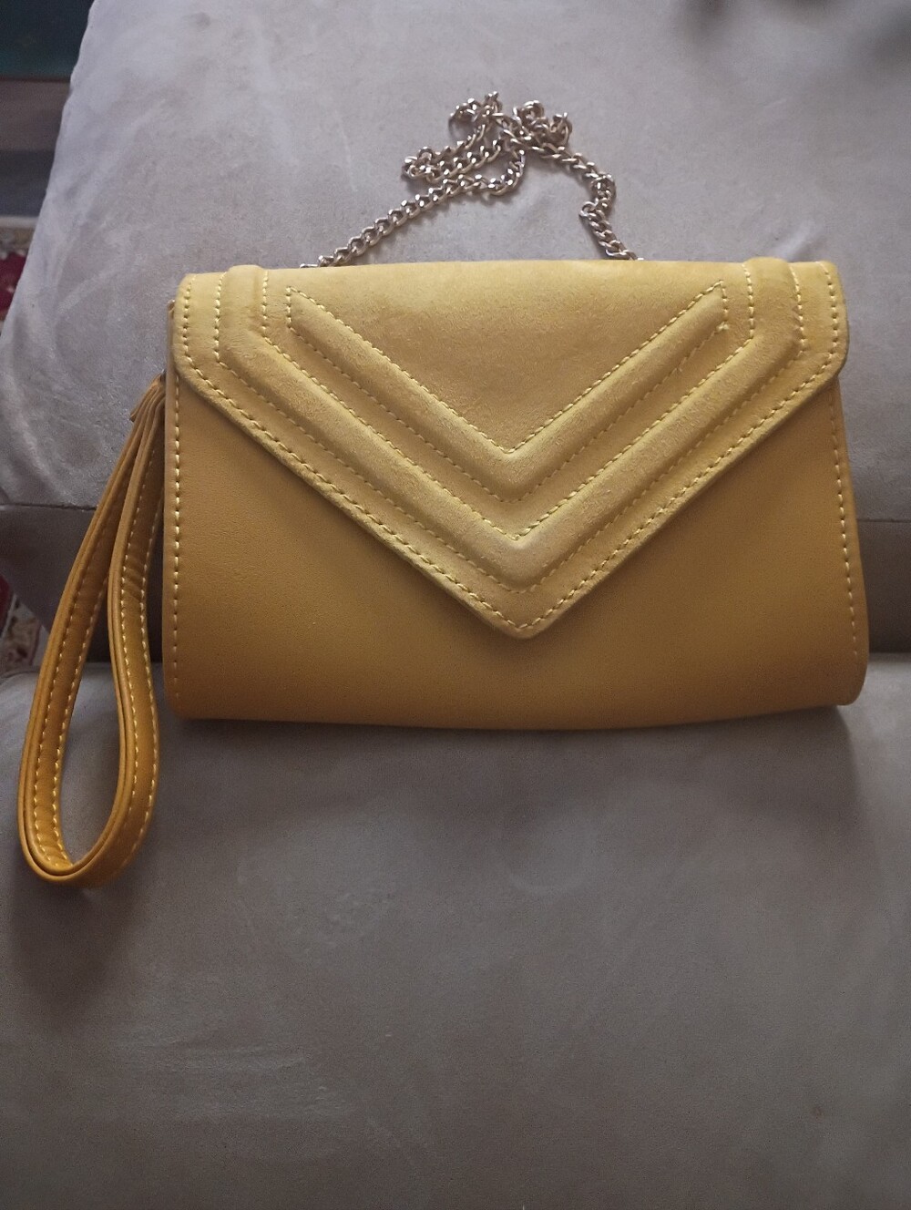 Aldo Mustard Yellow Chevron-Detail Envelope Wristlet with Chain